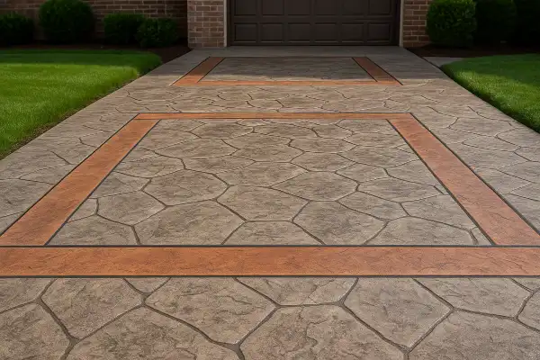 a brand new finished stamped concrete patio from TJ Concrete Contractor in Dallas, TX - commercial concrete services
