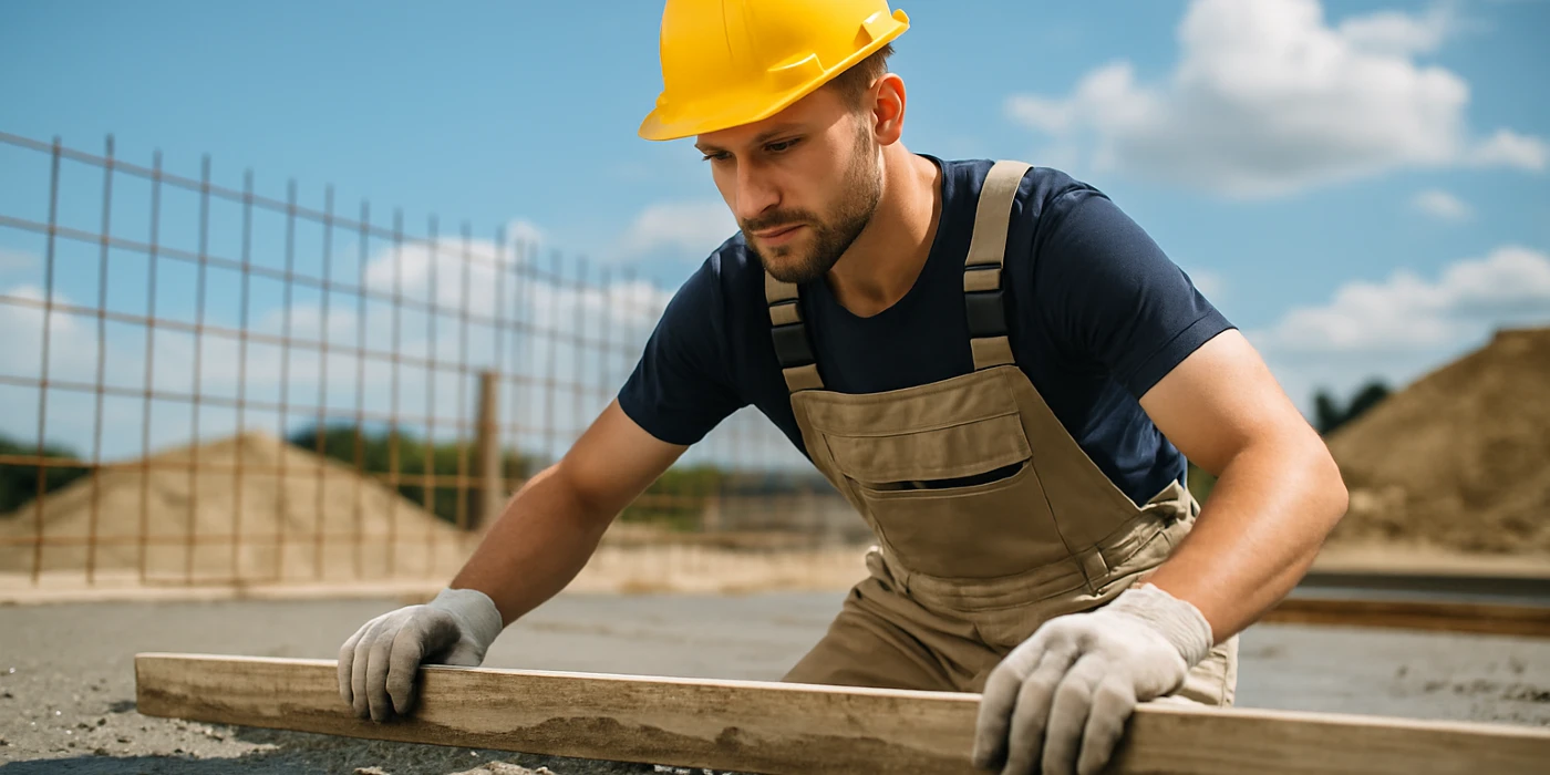 a male concrete worker spreading fresh cement on rebared ground from TJ Concrete Contractor in Dallas, TX - concrete leveling