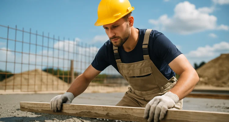 a male concrete worker spreading fresh cement on rebared ground from TJ Concrete Contractor in Dallas, TX - concrete leveling