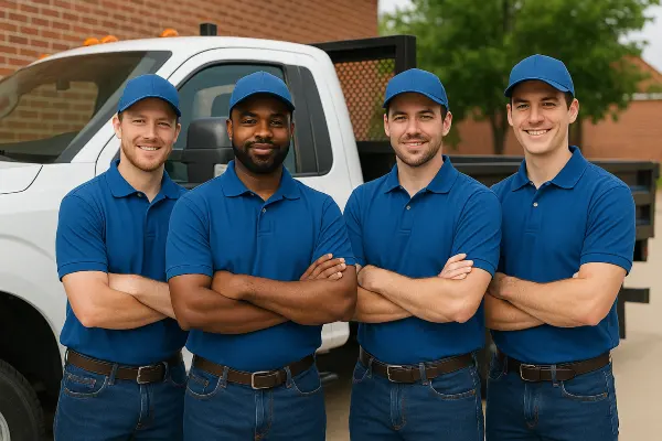 4 workers in uniform similing at the camera from TJ Concrete Contractor in Dallas, TX - Concrete walkways