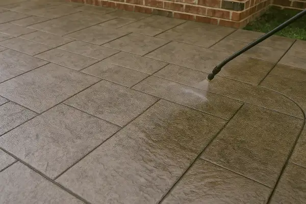 a stamped concrete being sprayed from TJ Concrete Contractor in Dallas, TX - driveway resurfacing