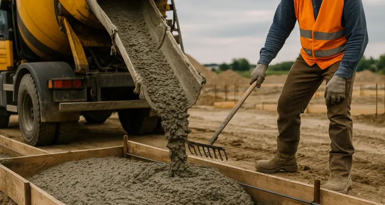 a concrete truck pouring cement on a concrete form from TJ Concrete Contractor in Dallas, TX - residential concrete services