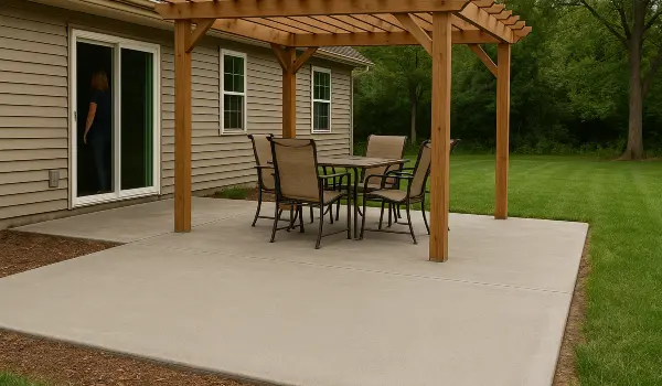 a concrete patio with a pergola from TJ Concrete Contractor in Dallas, TX - stamped concrete driveway