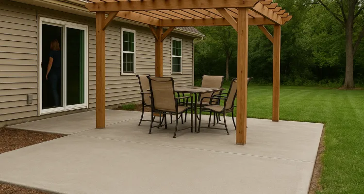 a concrete patio with a pergola from TJ Concrete Contractor in Dallas, TX - stamped concrete driveway