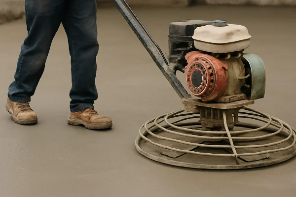 a concrete worker using a machine to finish a concrete foundation from TJ Concrete Contractor in Dallas, TX - Stamped concrete patios