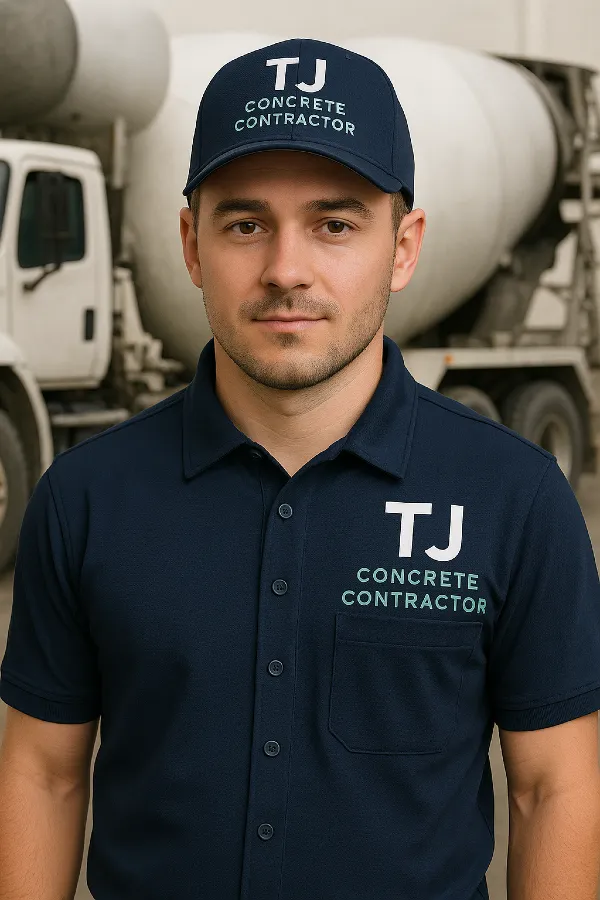 A worker from TJ Concrete Contractor team in Sugar Land, TX looking at the camera